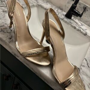 Gold sling back heels. Reaction by Kenneth Cole.